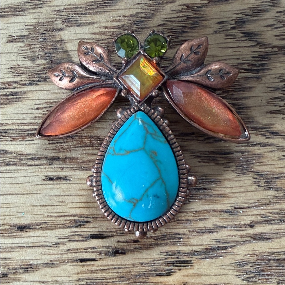 Love bug faux turquoise brooch